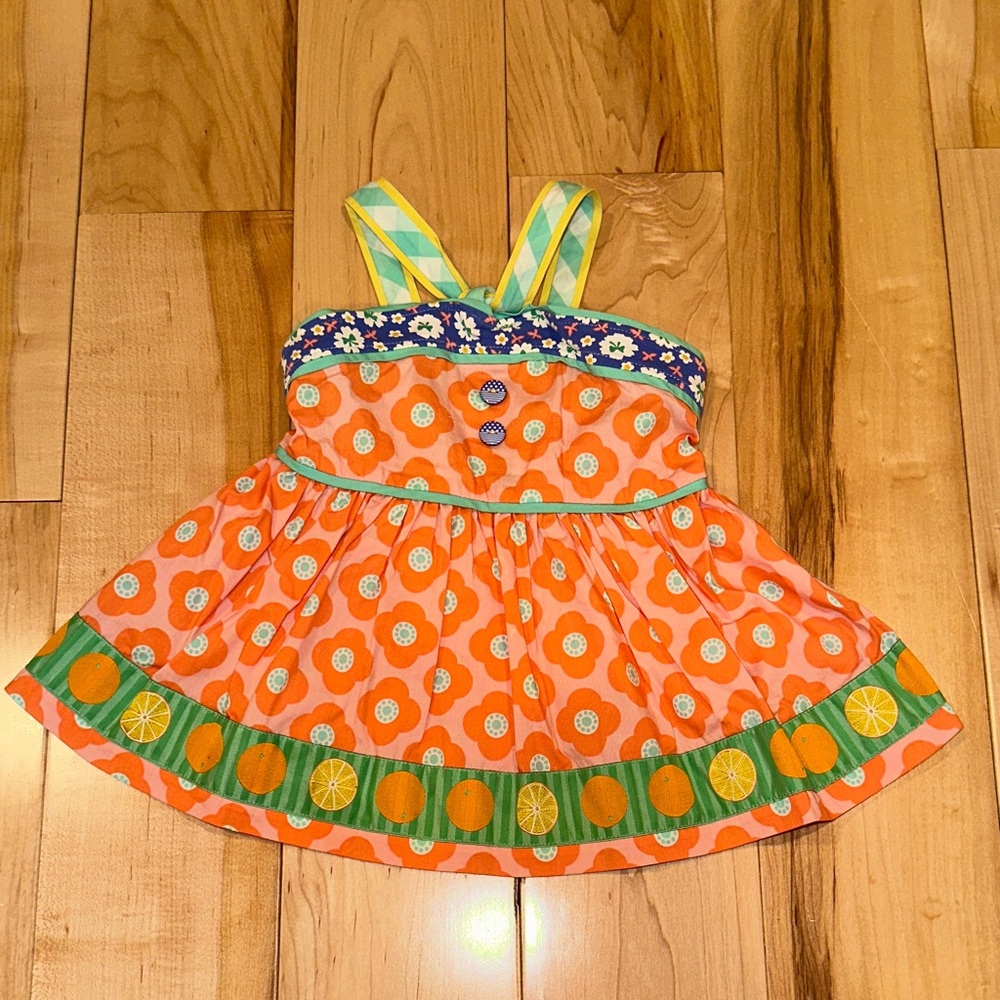 Matilda Jane Orange Floral Top with Green and Blue Trim